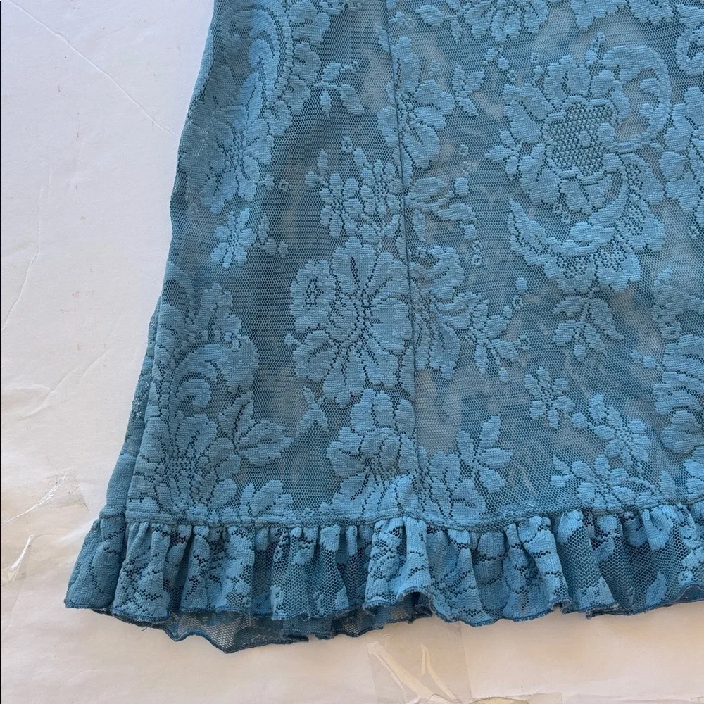 Y2K Victoria’s Secret Lace Mini Dress Naked Blue Bridal Slip L Chamise Teddy Hot - Picture 11 of 17